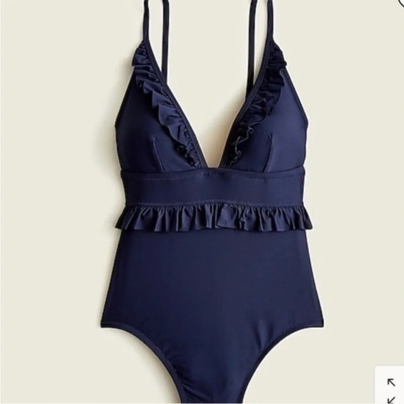 J. Crew Other - New J Crew Ruffle Deep V One Piece Swimsuit Blue